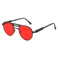 Retro punk round metal sunglasses with black frame and vibrant red lenses for unisex - Black Frame Red Lens