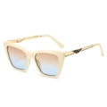 Cat-eye sunglasses with cream frames, gold metal temples and gradient lenses - Regular / Standard Cream Frame with Brown Blue Lenses