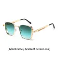Lunettes de soleil rétro carrées avec monture en métal doré et verres dégradés verts - Monture Dorée Verres Verts Dégradé