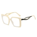 Fashion oversized square glasses with cream frames and gold metal hollowed-out temples - Off White
