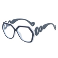 Square oversized blue light blocking glasses with white frames and wavy chain temples - Blue White Frame Clear Lens