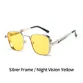 Lunettes de soleil rétro carrées avec monture argentée et verres jaunes nuit - Monture Argentée Vision Nocturne Jaune