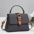 Borsa tote in tessuto grigio con manici in pelle marrone e tracolla regolabile a contrasto - Nero