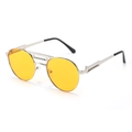 Retro punk round sunglasses with amber lenses and silver metal frame featuring spring details - Silver Frame Night Vision Yellow