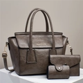 Three-piece dark brownish grey tote bag set with premium retro leather texture and gold hardware - Single Bag / Coffee