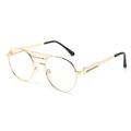Classic retro punk gold metal round sunglasses with double bridge and clear lenses - Gold Frame White Lens