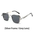 Retro square sunglasses with silver metal frames and dark gray lenses for men - Standard (stainless Steel) / Standard Silver Frame with Grey Lenses