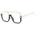 Retro oversized square sunglasses with black and gold double bridge frame for women - Black Gold Frame Clear Lens