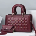 Deep burgundy quilted leather tote bag with gold hardware and matching coin purse - Burgundy