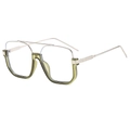 Modern semi-rimless square aviator glasses with light green resin and silver metal frame - Olive Green Frame White Lens