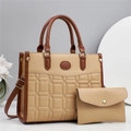 Close-up of beige crossbody bag with lychee texture and quilted stitching detail - Apricot