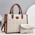 Fashionable two-piece crossbody set with quilted pattern in beige and caramel PU leather - White