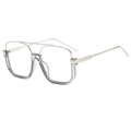 Transparent oversized square sunglasses with double bridge and metal temples - Transparent Grey Frame Clear Lens