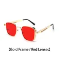 Retro square steampunk sunglasses featuring a gold metal frame and transparent red lenses - Standard (stainless Steel) / Standard Gold Frame Red Lenses (Incl. 13% VAT)