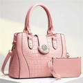 Pink embossed crocodile texture tote bag set with starry sky gold hardware for women - Pink