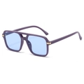 Retro double-bridge square sunglasses in purple frame with light blue lenses - Purple Frame Blue Lens