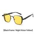 Retro square sunglasses with black metal frame and yellow night vision lenses - Standard (stainless Steel) / Standard (Inc. 13% Tax) Black Frame Night Vision Yellow Lenses