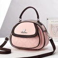 Pink and brown contrast leather crossbody bag with quilted pattern and kangaroo logo - Pink