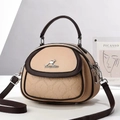 Contrast color beige and brown crossbody shell bag with grainy faux leather texture - Khaki