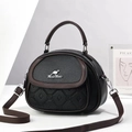 Half-round black leather handbag with brown trim and kangaroo metal logo detail - Black
