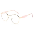 Goldene ovale Metall-Sonnenbrille mit rosa Harz-Bügelenden und transparenten Rahmen - Normal / Standard-Sonnenbrille mit goldenem Rahmen und klaren Gläsern