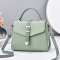 Sage green structured crossbody bag with litchi texture PU leather and gold heart buckle - Green