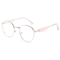 Ovale silberne Metallsonnenbrille mit rosa geometrischen Akzenten auf weißem Hintergrund - Normal / Standard Silberrahmen mit klaren Gläsern