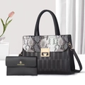 Black snake print patchwork handbag and matching wallet set with geometric gold buckle - Black and White