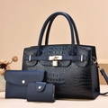 Dark blue 3-piece set featuring crocodile pattern handbag, clutch, and card holder - Blue
