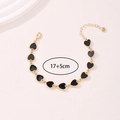 Elegant gold chain bracelet with ten black enamel heart pendants length 17+5cm - 17+5cm / Gold Black Heart