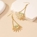 Pendientes bohemios dorados con colgante de sol y cuenta verde claro vintage - Verde Esmeralda (E002)