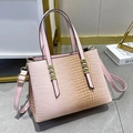 Lizard embossed pink tote bag with gold hardware and detachable shoulder strap - Pink
