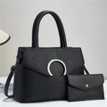 Black snake embossed tote bag set with metal buckle and adjustable shoulder strap - Black