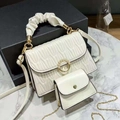 Conjunto de bolsos acolchados blanco crema con hebilla de perlas y asa fruncida - Blanco