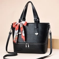 Borsa tote classica nera in pelle con foulard vintage e tracolla regolabile rimovibile - Nero