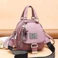 Pink vintage soft leather shoulder bag with rhinestone S and wide woven strap - Light Pink