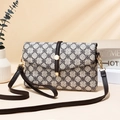 Minimalist crossbody bag with stone pattern print and gold hardware in a warm studio setting - Grey (Clover Texture)