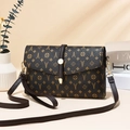 Retro brown crossbody bag with floral stone pattern and golden metal buckle details - V-Pattern Monogram