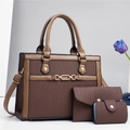 Brown 3-piece composite handbag set with vertical textures and gold chain accents - 28x11x21cm / Coffee