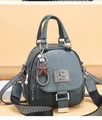 Blue soft leather backpack with star charm and striped canvas shoulder strap - Sky Blue