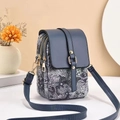 Borsa a tracolla blu scuro per cellulare con trama jacquard e cerniere dorate - Blu