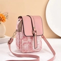 Borsa porta cellulare rosa in jacquard con motivi floreali e fibbia dorata chic - Rosa