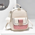 Contrast color cartoon backpack in milk white and pink PU leather with plush ball charm - White