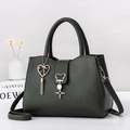 Dark forest green tote bag in litchi textured faux leather with golden bear clasp - Army Green