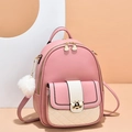 Pink quilted backpack with golden bee buckle and fluffy white pompom charm - Pink & White Patchwork