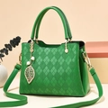 Bright green rhombic embossed crossbody bag with gold hardware and leaf pearl charm - Grass Green