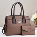 Detail of a brown lychee pattern tote bag and matching envelope wallet set for women - Coffee