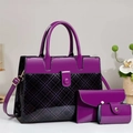Ensemble de sacs à main violets en cuir verni avec coutures matelassées et fini brillant - Ensemble 3 pièces motif serpent / Violet