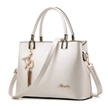 Minimalist white PU leather handbag with gold hardware and detachable shoulder strap - White