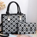 Chic black and white tote bag set with white daisy prints and matching long wallet - Print Black